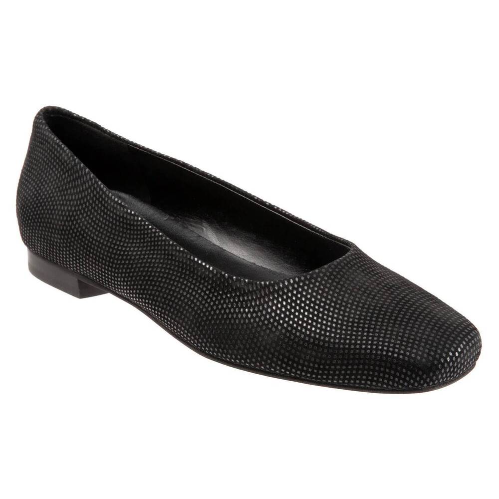 NEW TROTTERS women's honor flat shoes in black mini dot
